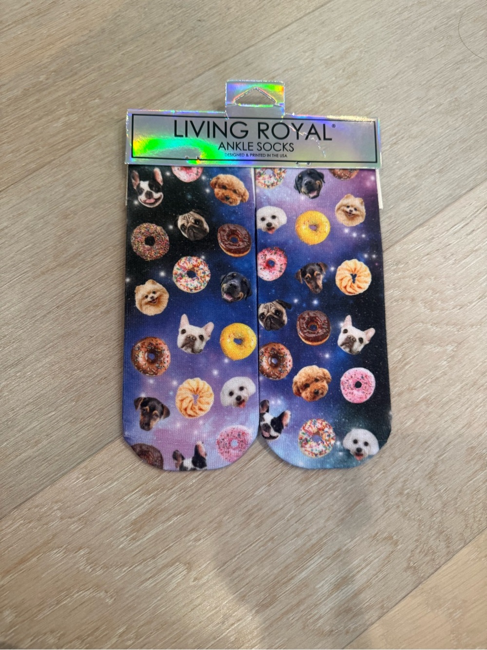 Living Royal Donut & Dog Print Ankle Socks - Purple Galaxy